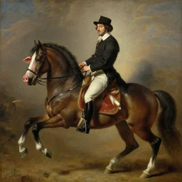 francis poulenc riding a horse with a pig face, painting, by rembrandt
