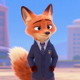 animated character, anthropomorphic female fox, who is a lawyer, still from pixar movie animal court ( 2 0 1 4 )