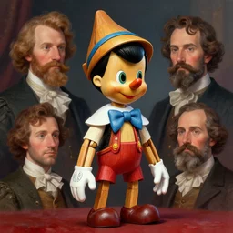 formal portrait of wooden pinocchio marionette. digital art by eugene de blaas, ross tran, and nasreddine dinet, vibrant color scheme, intricately detailed, in the style of romanticism. artstation, greg rutkowski