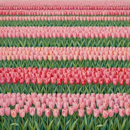 a painting of many rows of tulips, an ultrafine detailed painting by rafal olbinski, behance contest winner, pop surrealism, detailed painting, very detailed, minimalist, skeuomorphic, airbrush art