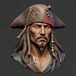 zbrush sculpture of a realistic pirate man, likeness, high quality, clay render, ambient occlusion, anatomy, human face
