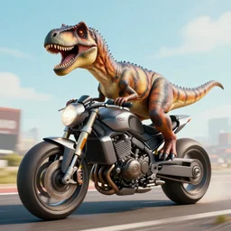 a velociraptor riding a motorbike, photorealistic 3 d octane render, unreal engine, make it look like it was made by dall - e 2