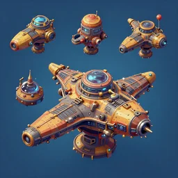 isometric assets for a science fiction rpg game where you explore the galaxy in a junker frigate, it is very nasapunk in style - 4