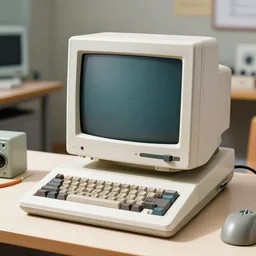 color 2 0 2 2 digital photo of a kitschy retrofuturistic personal - computer designed in the 1 9 7 0 s, in a workshop. it has two crt monitors displaying primitive 3 d graphics, and has a magnetic - tape reader, a pen tablet, and a mechanical keyboard. cassette futurism ; retrofuturism.
