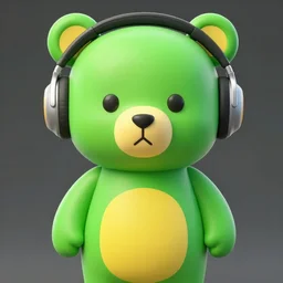 a green and yellow humanoid bear with headphones looking in front of the camera by inio asano, beeple and james jean, aya takano color style, 8 k, super detailed, night sky, digital art, digital painting, celestial, majestic, colorful, front
