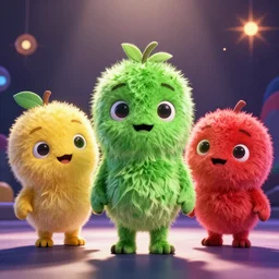 cutest tutti frutti characters, pixar, digital, vivid, hyperdetailed