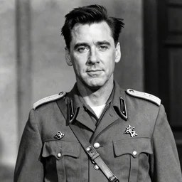 jim carrey as ww2 general, black and white photo, document