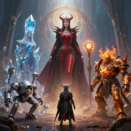 by par olofsson and wayne barlowe, visually stunning, cinematic, ultra realistic, hyper realism, 1 2 k, epic, octane render, unreal engine, vfx, maya, tiny knight of evil, crystalline oracle, spiritspeaker azun, mystic barrier, blood - queen lana'thel, holy nova, microbot, sunfury protector, patches the pirate