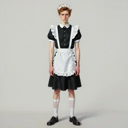full body painting of grumpy handsome thin beautiful man in his 2 0 s named min - jun in a french female maid outfit, modern clothing, elegant, clear, painting, stylized, delicate facial features, stylized thin lines, soft but grumpy, highly detailed, art, art by egon schiele
