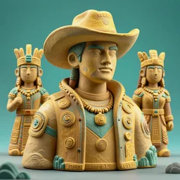 landscape ceramic portrait gunslingers cyberpunk inca in tribal regalia, an idea seep's into infinity highly detailed in volumetric latent space, golden turquoise, cinematic light, sharp focus, divine realm of gods, octane render,