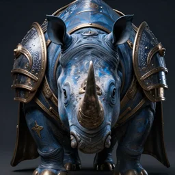hyperrealistic mixed media portrait of a blue Rhinoceros wearing paladin armor, forward angle, stunning 3d render inspired art by P. Craig Russell and Barry Windsor-Smith + perfect facial symmetry + dim volumetric lighting, 8k octane beautifully detailed render, post-processing, extremely hyperdetailed, intricate complexity, epic composition, grim yet sparkling atmosphere, cinematic lighting + masterpiece, trending on artstation
