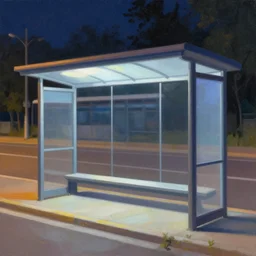 empty bus - stop at night painting