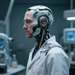 a laboratory operator man with cybernetic enhancements, scifi character portrait by greg rutkowski, craig mullins, daytoner, cinematic lighting, dystopian scifi gear, profile picture, highly detailed, cyborg, half robot