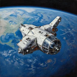 an oil painting of a spaceship in orbit around Earth, by Linda Bergkvist, extremely beautiful, f/1.4