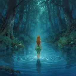 forest nymph rising from the water. view from behind, wide angle view, back view. nuri iyem, james gurney, james jean, greg rutkowski, anato finnstark. trending on artstation, starlight, and enchanted dreams. instagram