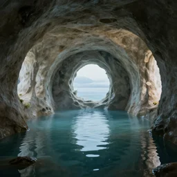 photo of a bizarre oddly-shaped interior submerged by one foot deep water everywhere