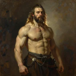 subject: muscular oversized turte warrior in medium shot backlight portrait, style:  very heavy textured rembrandt oil painting with dramatic light
