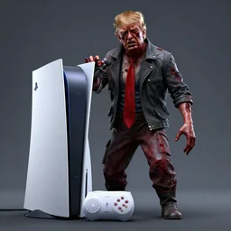 zombie trump in resident evil on a prototype of the playstation 6 console. highly detailed unreal engine 5 render