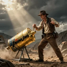scene from indiana jones where he steals the gold idol, but instead it's a catalytic converter, painted by greg rutkowski