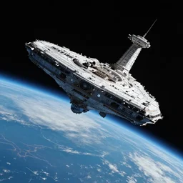 Immense space ship in orbit above earth artwork by tyler edlin