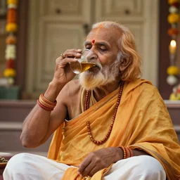 an indian swami dreaming of the metaverse while drinking bhang