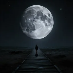 To every living being, and every living soul. Now cometh the age of the stars. A thousand year voyage under the wisdom of the Moon. Here begins the chill night that encompasses all, reaching the great beyond. Into fear, doubt, and loneliness... As the path stretches into darkness. Mysterious shadow, detailed, digital, trending on artstation, fantasy, dark colours, in the style of Hsiao Ron Cheng, 4k, dark aesthetic