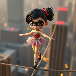 filipina prima ballerina as nendoroid walking on a tightrope in the incredibles movie style, anime, disney, pixar, 8 k, hd, dof, kodak film, volumetric lighting, subsurface scattering, photorealistic, octane render, details