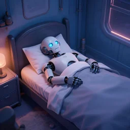 general grievous, robot man, sleeping in his star wars style bed room, dreaming, lofi colors