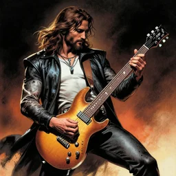 Jesus as Bane from Batman playing the Electric Guitar, Heavy Metal by Greg Hildebrandt