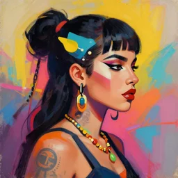 Meybis Ruiz Cruz digital portrait painting of an afropunk female character, medium shot, asymmetrical, profile picture, bold shapes, hard edges, street art, trending on artstation,
