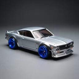 a nissan 3 6 0 z in acceleracers hotwheels, glowing blue wheels, professional photography, wide - angle