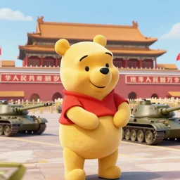 grainy photo of winnie the pooh in tiananmen square massacre, tanks, masterpiece