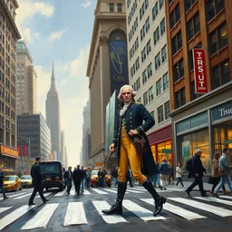 a famous oil painting of george washington crossing the street times square is in the background 2 0 1 8