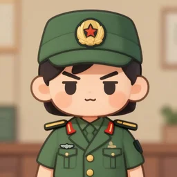 photo portrait of stern female military officer, cute, kawaii, 1 5 mm
