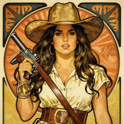 salma hayek in wild wild west, portrait, mucha style
