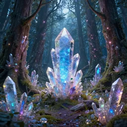 a forest made of crystal gems, bioluminiscense, fantasy art