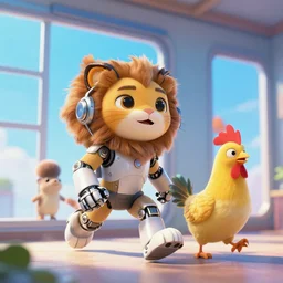 a vibrant emotional digital 3 d cg of anthropomorphic cyborg cat lion chicken rodent!!! traveling through windows of time, studio ghibli, pixar and disney animation, sharp, disney concept art maximalist splatter paint illustration by shinji kimura and alphonse mucha and alena aenami, pastel color palette, bloom!!, dramatic lighting