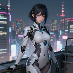 anime visual of portrait futuristic cyber warrior girl, in future cyberpunk tokyo rooftop, ssci - fi, fantasy, intricate, very very beautiful, elegant, neon light, highly detailed, digital painting, artstation, concept art, smooth, sharp focus, illustration, art by artgerm and alphonse mucha and wlop and tian zi