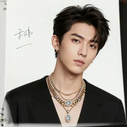 a character final draft sheet of a handsome young man wearing excessive jewelry in a tasteful way
