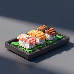 a tray with sushi, voxel, pixel, isometric