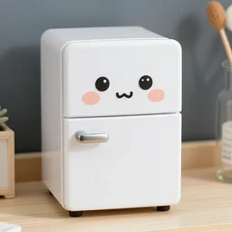 tiny cute fridge with human features, super cute, tiny , adorable, awww aspiring, very cute