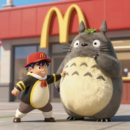 Dio fighting totoro in a mcdonalds cg society