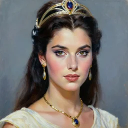 clothed in blouse, tiara, necklace, earrings. close - up face portrait painting of a sci - fi princess, by boris vallejo.