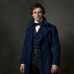 portrait of a mysterious magician, dark blue coat, male, art by albert edelfelt and greg rutkowski