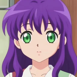 cute pretty anime lariennechan portrait with green eyes, big round eyes, symmetrical face, purple hair by Takeuchi Naoko