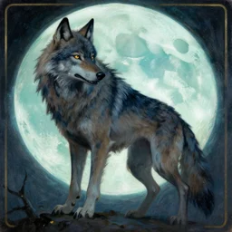 pearlescent turquoise moon, wolf monster, painting by gaston bussiere, craig mullins, greg rutkowski, alphonse mucha, trending on artstation