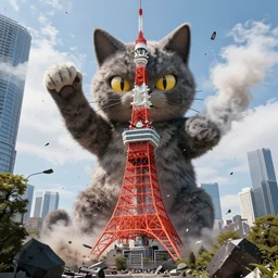 giant cat monster destroys tokyo tower