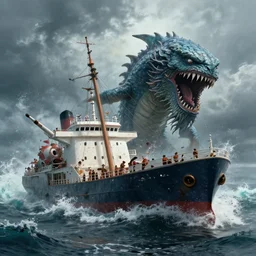 a ship being destroyed by a sea monster, detailed, realistic, masterpiece, trending on ArtStation, by Tony Sart