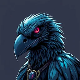hard cyberpunk raven bird. epic high fantasy character art. classic 1 9 8 0 cover art by cartoon network. cozy portrait at r / characterdrawing