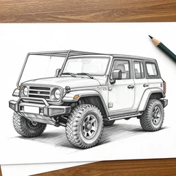 concept non - coloring pencil drawing of a new car combined by two different genres for offroading.